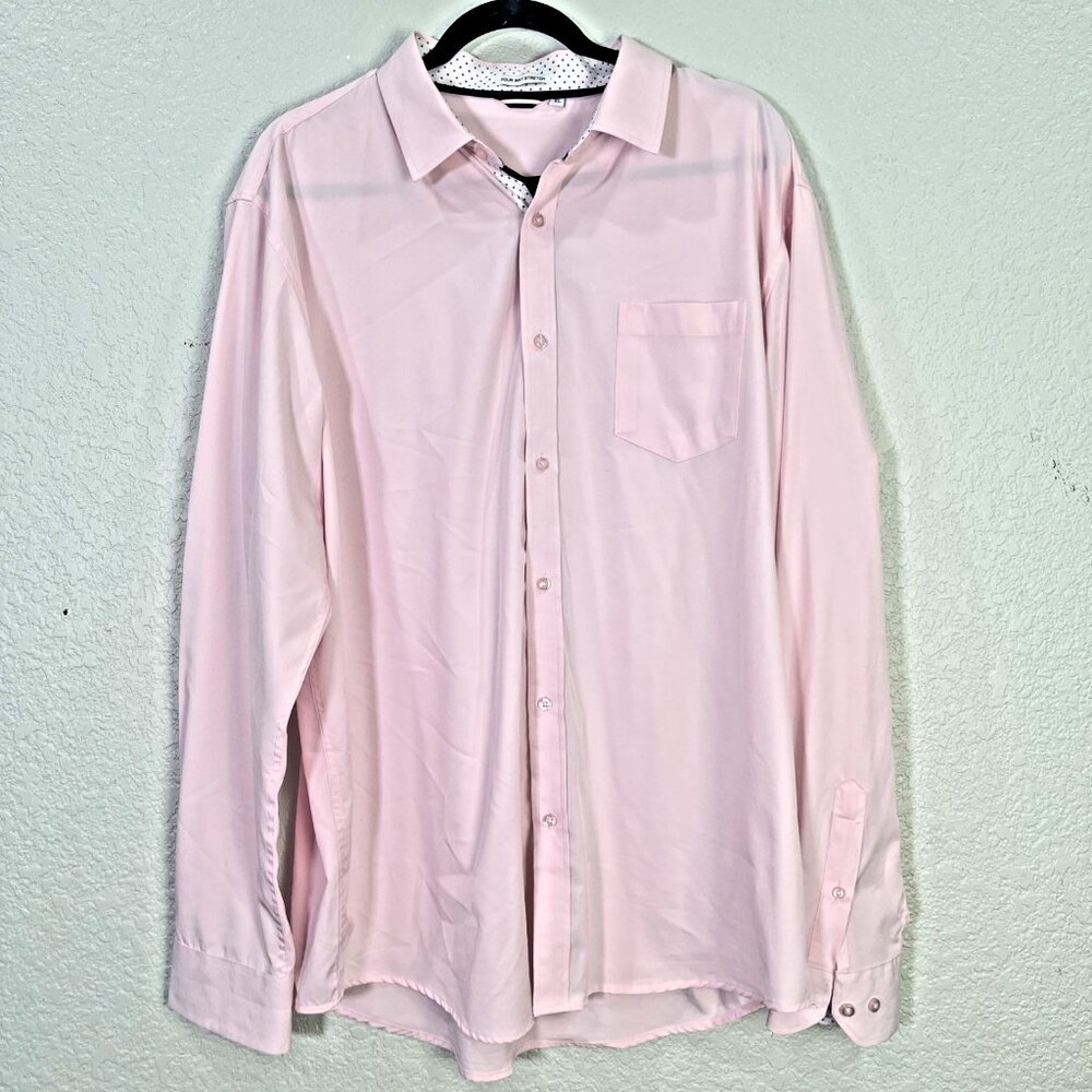 Four‎ Way Stretch Button Down Shirt Men XL Pink Long Sleeve Business Easy Care